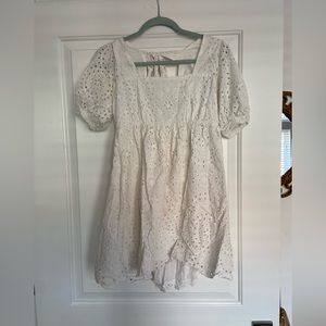 White eyelet detailing mini dress